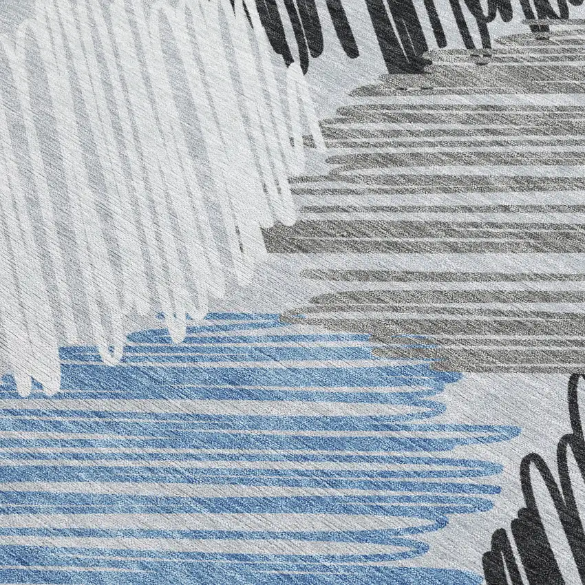 Blue Ivory And Gray Geometric Washable Indoor Outdoor Area Rug Photo 3