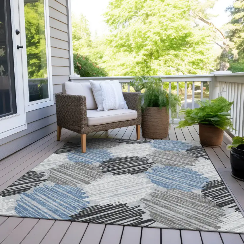 Blue Ivory And Gray Geometric Washable Indoor Outdoor Area Rug Photo 8