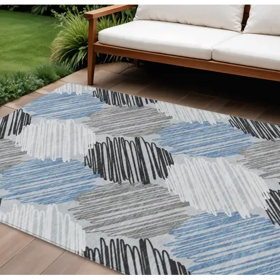 Blue Ivory And Gray Geometric Washable Indoor Outdoor Area Rug Photo 2