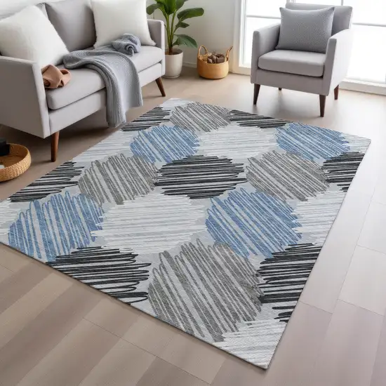 Blue Ivory And Gray Geometric Washable Indoor Outdoor Area Rug Photo 6
