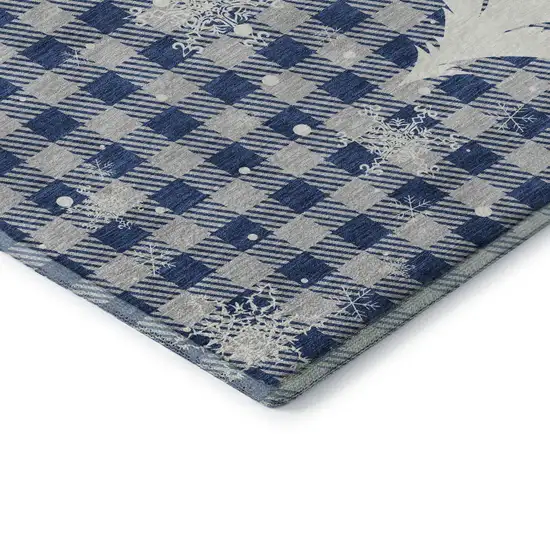 Blue Ivory And Gray Gingham Washable Area Rug With UV Protection Photo 7