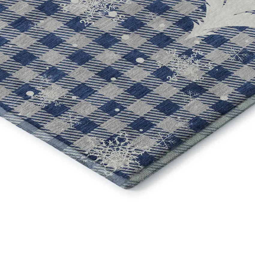 Blue Ivory And Gray Gingham Washable Area Rug With UV Protection Photo 7
