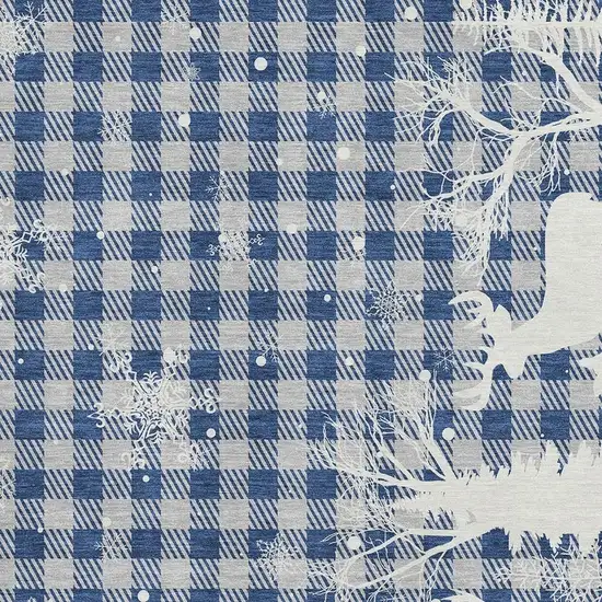 Blue Ivory And Gray Gingham Washable Area Rug With UV Protection Photo 2