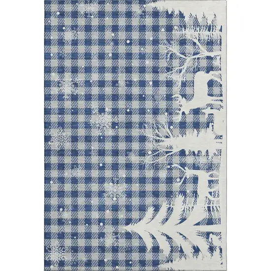 Blue Ivory And Gray Gingham Washable Area Rug With UV Protection Photo 1