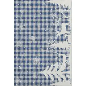 Photo of Blue Ivory And Gray Gingham Washable Area Rug With UV Protection
