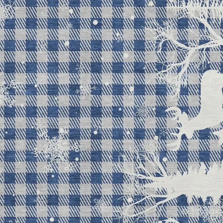 Blue Ivory And Gray Gingham Washable Area Rug With UV Protection Photo 3