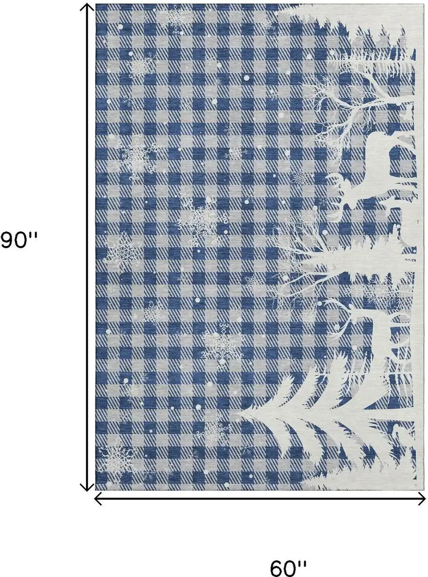 Blue Ivory And Gray Gingham Washable Area Rug With UV Protection Photo 9