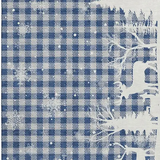 Blue Ivory And Gray Gingham Washable Area Rug With UV Protection Photo 4
