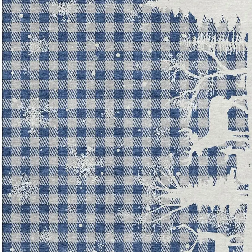 Blue Ivory And Gray Gingham Washable Area Rug With UV Protection Photo 4