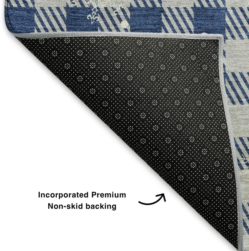 Blue Ivory And Gray Gingham Washable Area Rug With UV Protection Photo 7