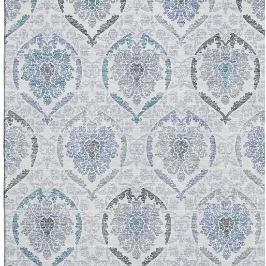 Blue Ivory And Gray Medallion Washable Area Rug With UV Protection Photo 4