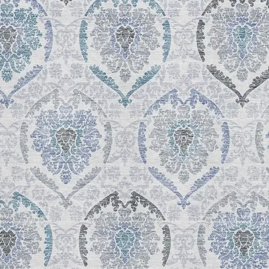 Blue Ivory And Gray Medallion Washable Area Rug With UV Protection Photo 3