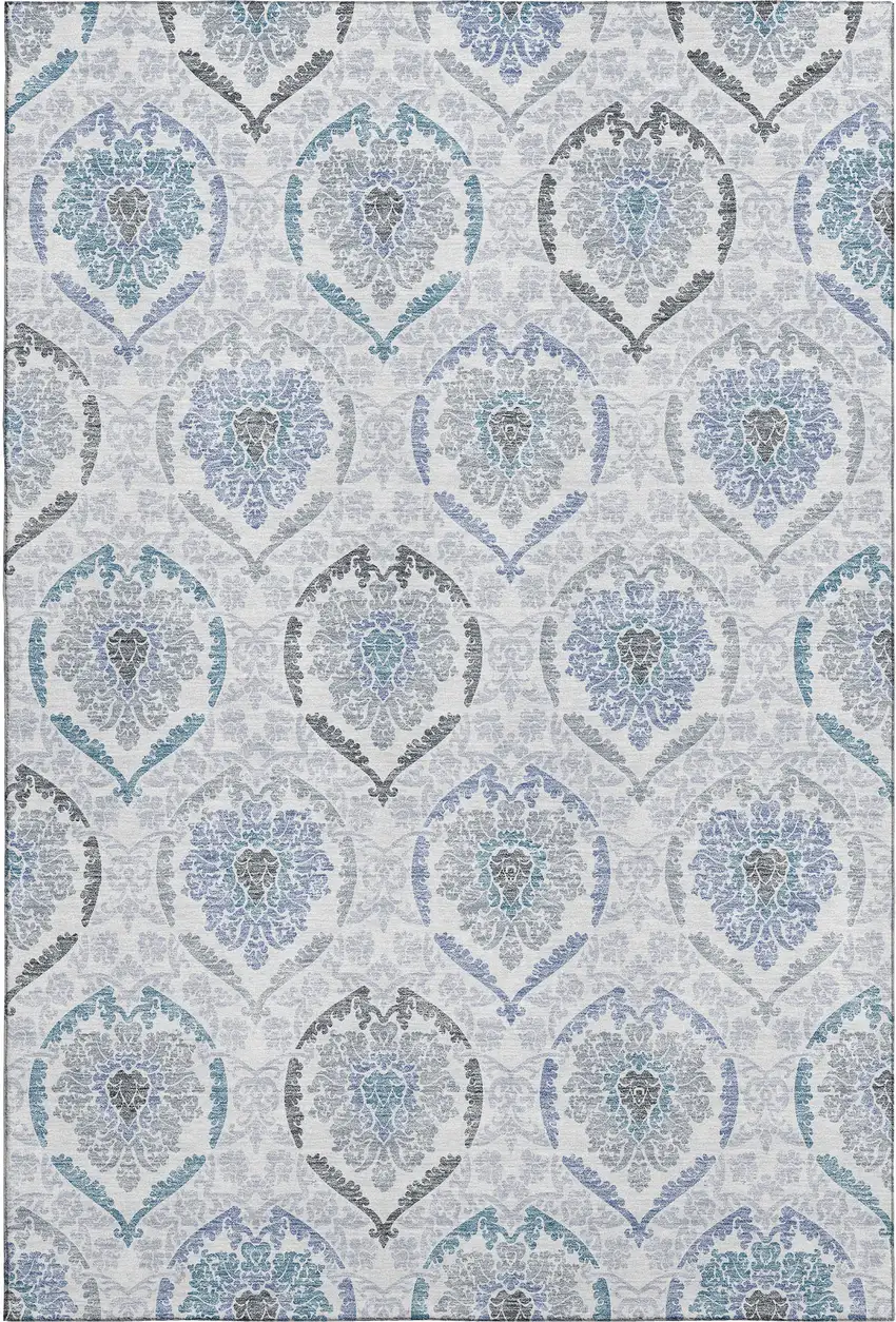 Blue Ivory And Gray Medallion Washable Area Rug With UV Protection Photo 1