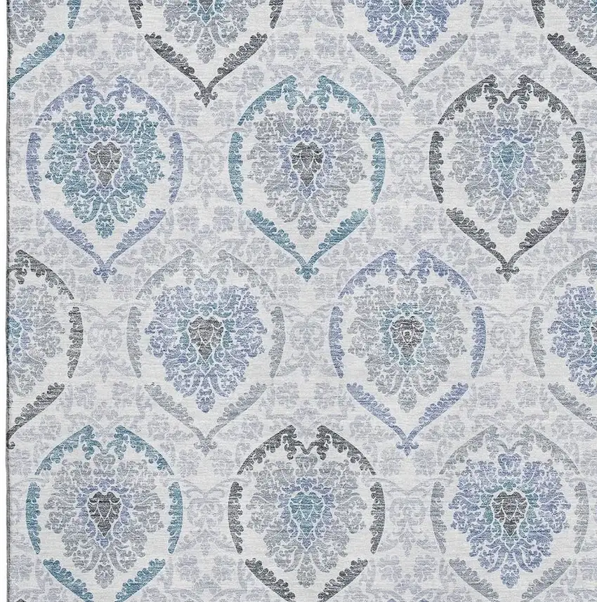 Blue Ivory And Gray Medallion Washable Area Rug With UV Protection Photo 4