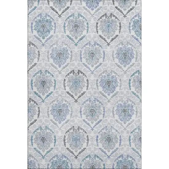 Blue Ivory And Gray Medallion Washable Area Rug With UV Protection Photo 1