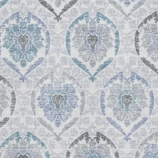 Blue Ivory And Gray Medallion Washable Area Rug With UV Protection Photo 3