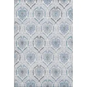 Photo of Blue Ivory And Gray Medallion Washable Area Rug With UV Protection