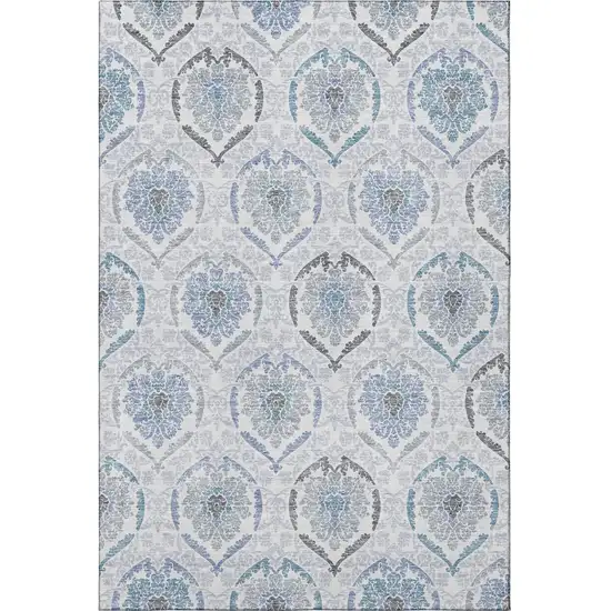 Blue Ivory And Gray Medallion Washable Area Rug With UV Protection Photo 4