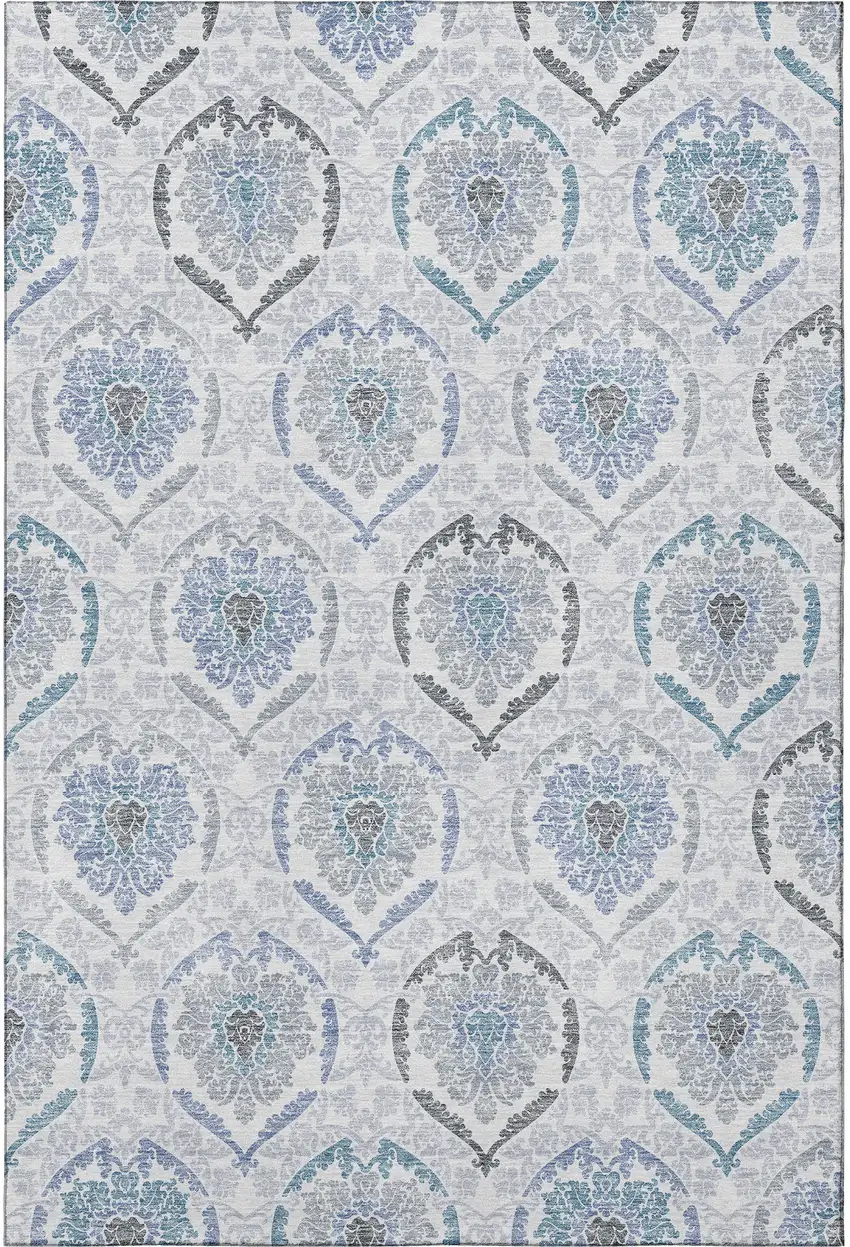 Blue Ivory And Gray Medallion Washable Area Rug With UV Protection Photo 4