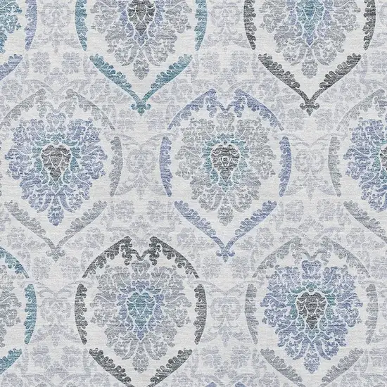 Blue Ivory And Gray Medallion Washable Area Rug With UV Protection Photo 3