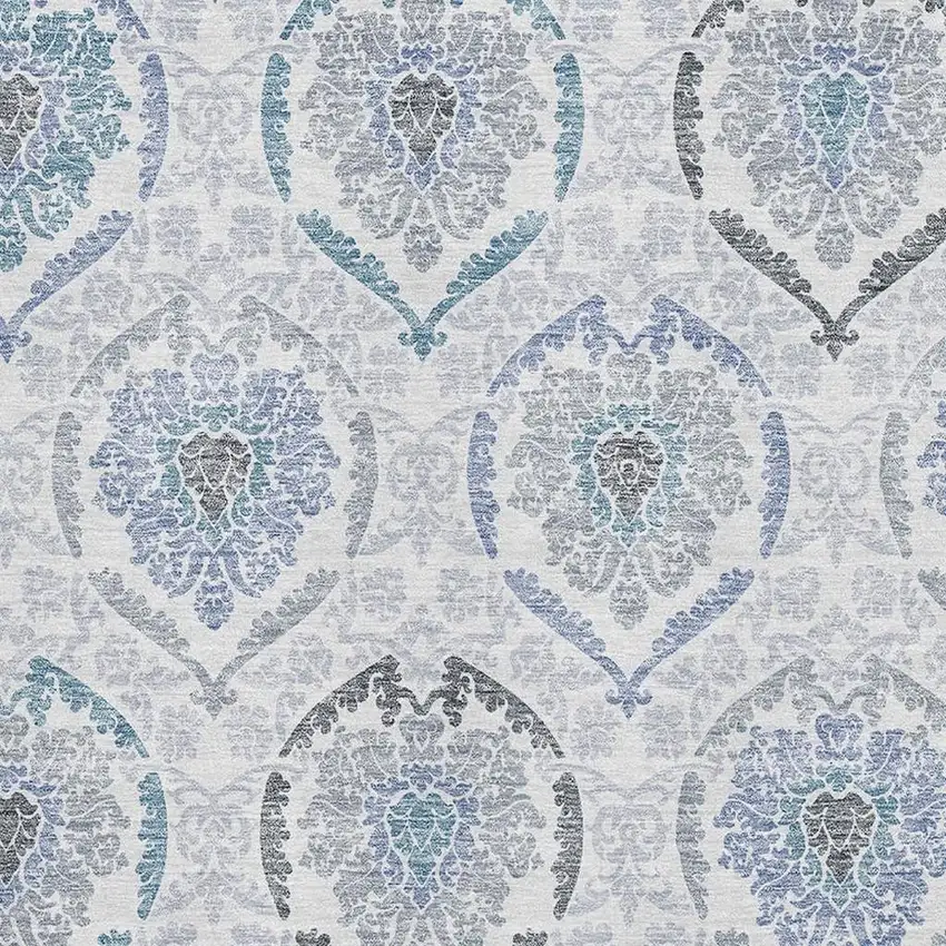 Blue Ivory And Gray Medallion Washable Area Rug With UV Protection Photo 3