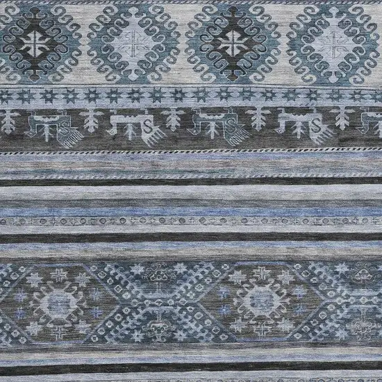 Blue Ivory And Gray Medallion Washable Area Rug With UV Protection Photo 2