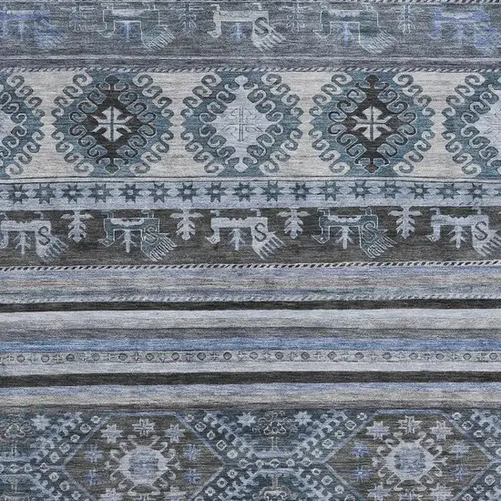 Blue Ivory And Gray Medallion Washable Area Rug With UV Protection Photo 2