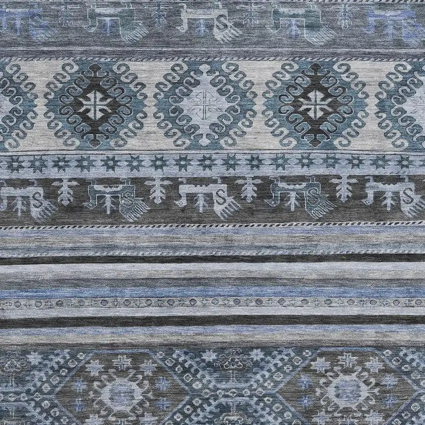 Blue Ivory And Gray Medallion Washable Area Rug With UV Protection Photo 2