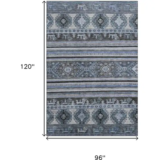 Blue Ivory And Gray Medallion Washable Area Rug With UV Protection Photo 9