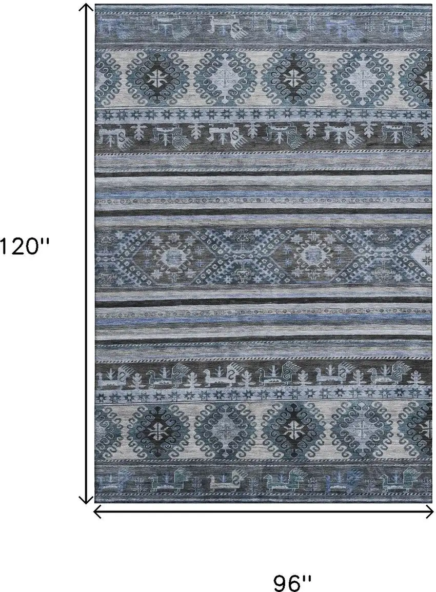 Blue Ivory And Gray Medallion Washable Area Rug With UV Protection Photo 9