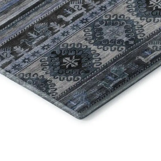 Blue Ivory And Gray Medallion Washable Area Rug With UV Protection Photo 6