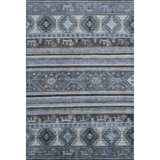 Blue Ivory And Gray Medallion Washable Area Rug With UV Protection Photo 1