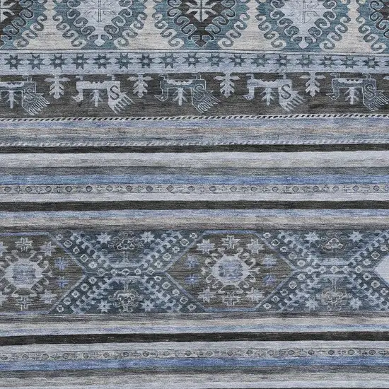 Blue Ivory And Gray Medallion Washable Area Rug With UV Protection Photo 2