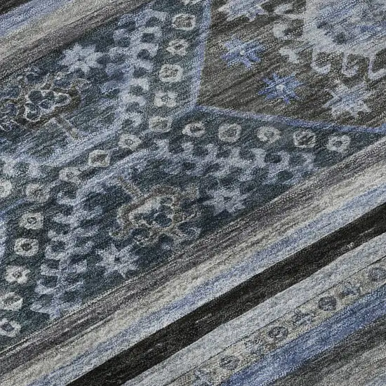 Blue Ivory And Gray Medallion Washable Area Rug With UV Protection Photo 9