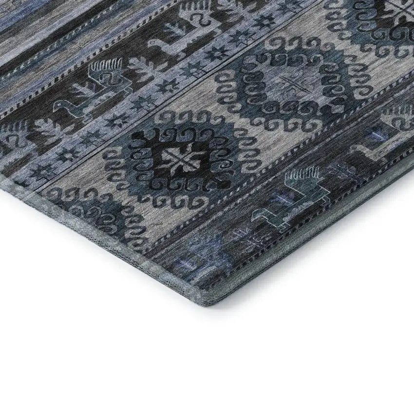 Blue Ivory And Gray Medallion Washable Area Rug With UV Protection Photo 7