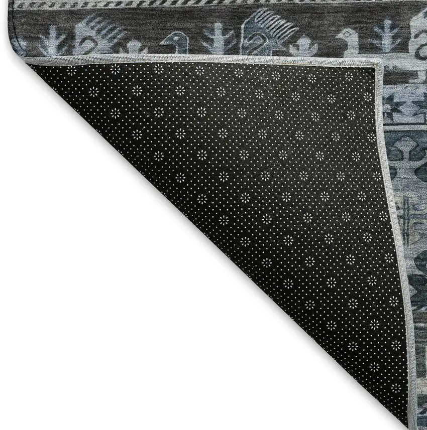 Blue Ivory And Gray Medallion Washable Area Rug With UV Protection Photo 6