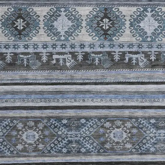 Blue Ivory And Gray Medallion Washable Area Rug With UV Protection Photo 2
