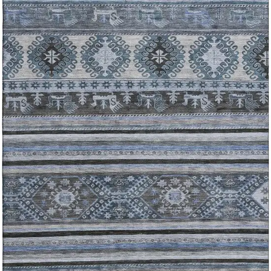 Blue Ivory And Gray Medallion Washable Area Rug With UV Protection Photo 3