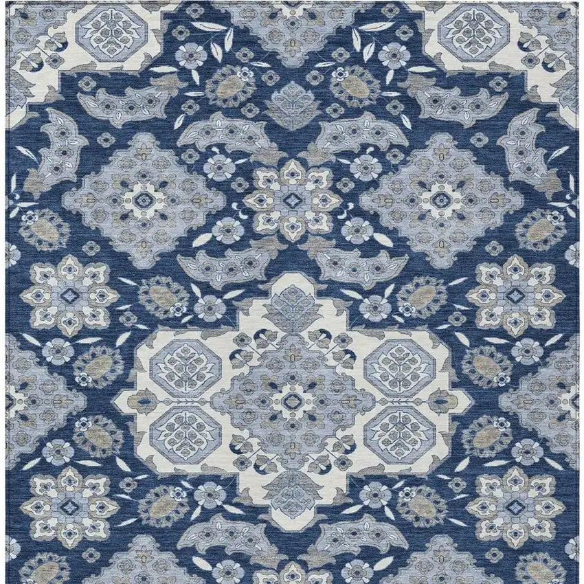 Blue Ivory And Gray Medallion Washable Indoor Outdoor Area Rug Photo 4