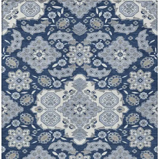 Blue Ivory And Gray Medallion Washable Indoor Outdoor Area Rug Photo 4