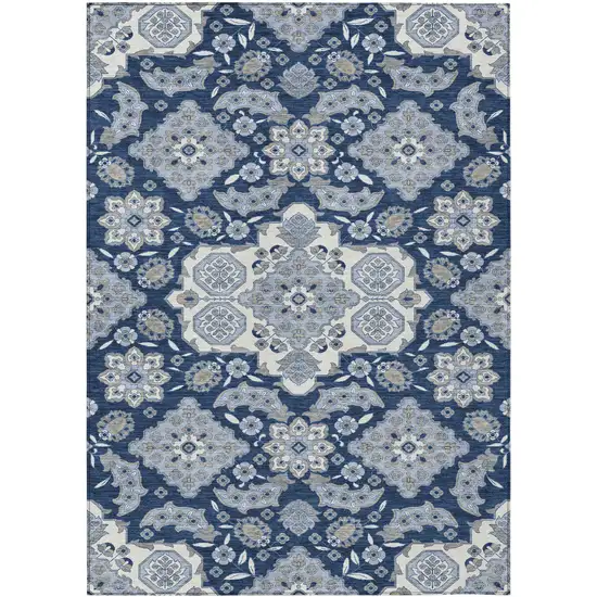 Blue Ivory And Gray Medallion Washable Indoor Outdoor Area Rug Photo 1