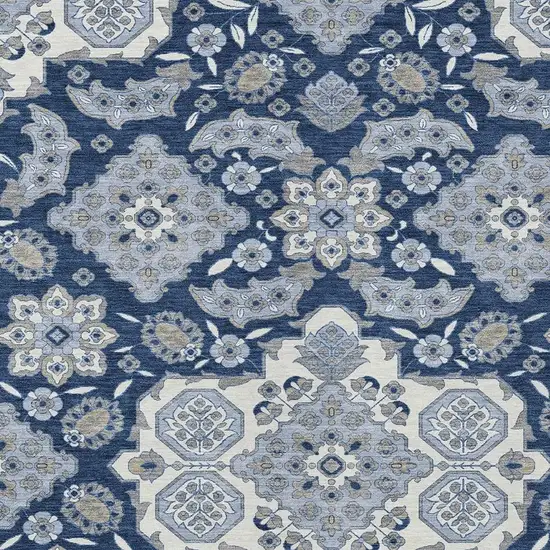 Blue Ivory And Gray Medallion Washable Indoor Outdoor Area Rug Photo 3