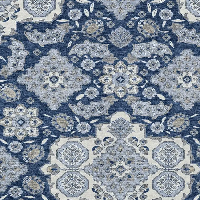 Blue Ivory And Gray Medallion Washable Indoor Outdoor Area Rug Photo 3