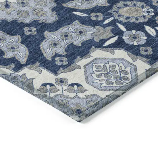 Blue Ivory And Gray Medallion Washable Indoor Outdoor Area Rug Photo 9