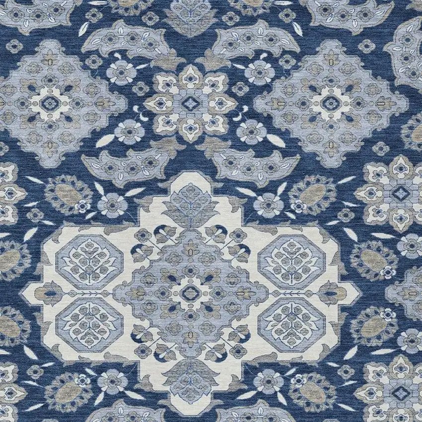 Blue Ivory And Gray Medallion Washable Indoor Outdoor Area Rug Photo 3