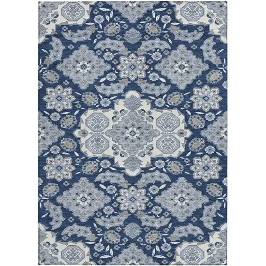 Blue Ivory And Gray Medallion Washable Indoor Outdoor Area Rug Photo 4