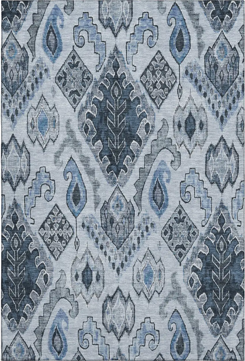 Blue Ivory And Gray Moroccan Washable Area Rug With UV Protection Photo 1