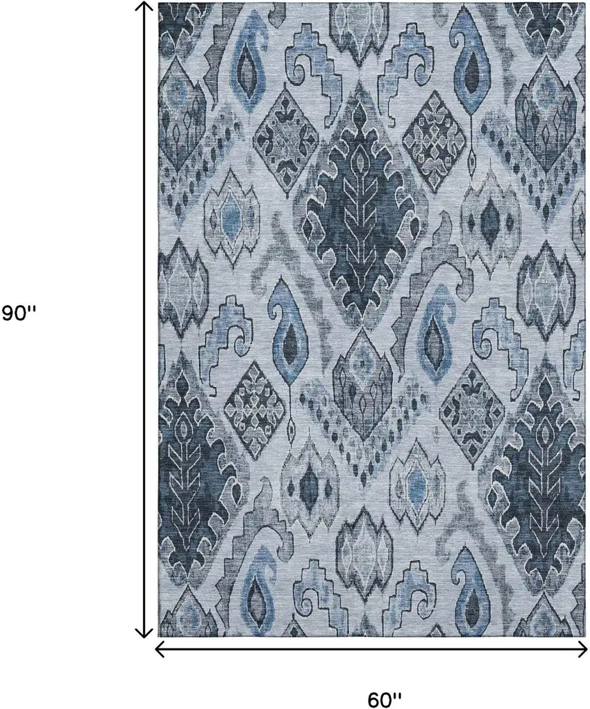Blue Ivory And Gray Moroccan Washable Area Rug With UV Protection Photo 3