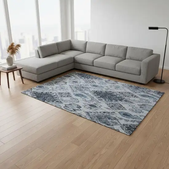 Blue Ivory And Gray Moroccan Washable Area Rug With UV Protection Photo 2