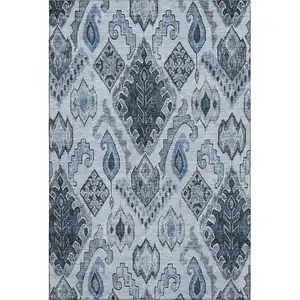 Photo of Blue Ivory And Gray Moroccan Washable Area Rug With UV Protection